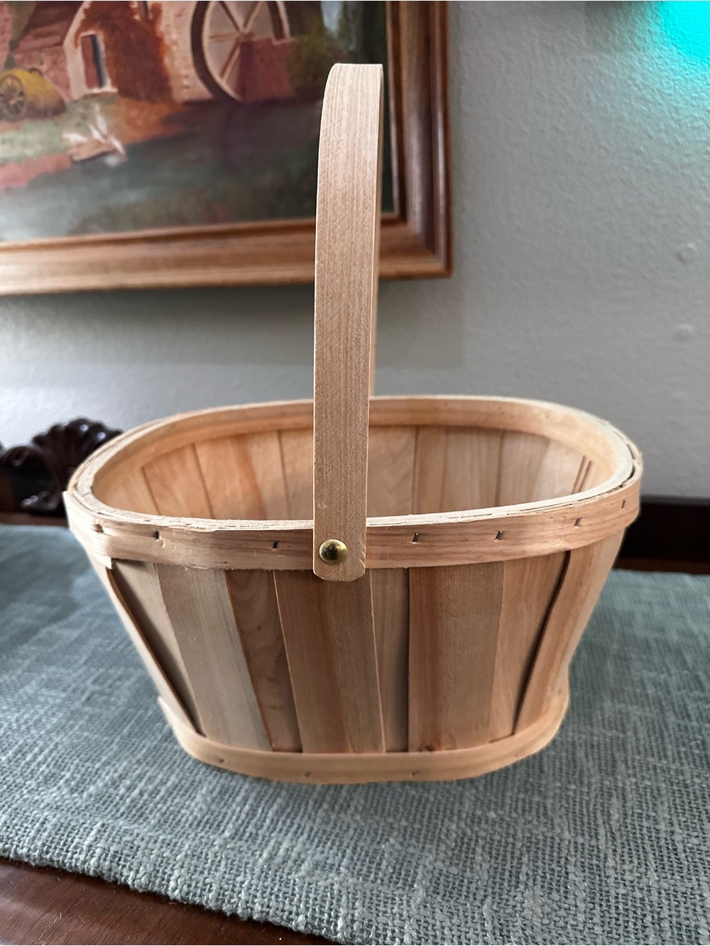 Vintage Natural Wood Handled Basket - Home Accents